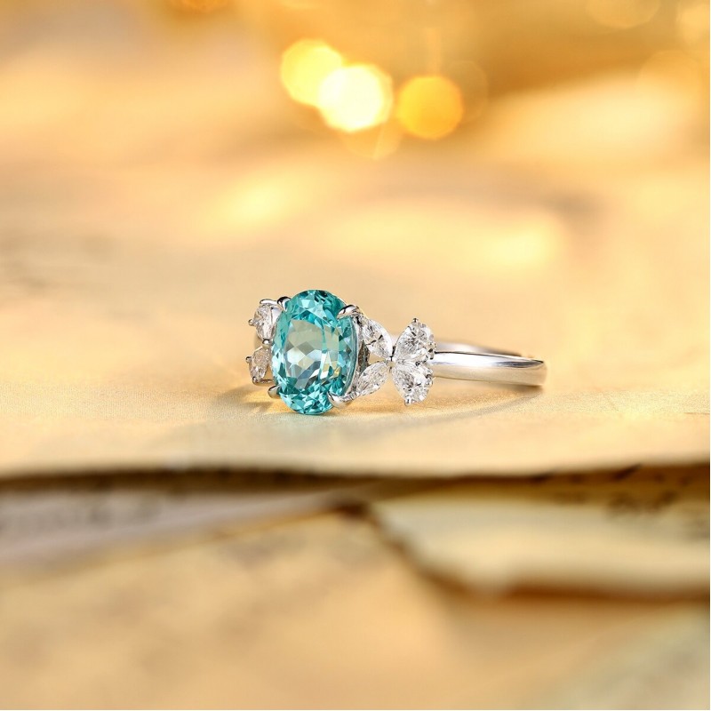 Ruif Jewelry Classic Design PT950  Platinum Ring 4.63ct Lab Grown Paraiba And 0.597ct Lab Grown Diamond Ring Wedding Bands