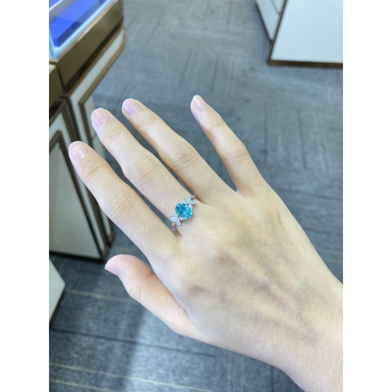 Ruif Jewelry Classic Design PT950  Platinum Ring 4.63ct Lab Grown Paraiba And 0.597ct Lab Grown Diamond Ring Wedding Bands