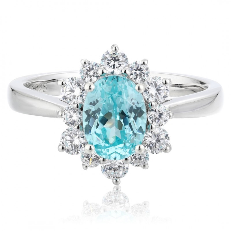 Ruif Jewelry Classic Design PT950  Platinum Ring 1.38ct Lab Grown Paraiba And 0.435ct Lab Grown Diamond Ring Wedding Bands