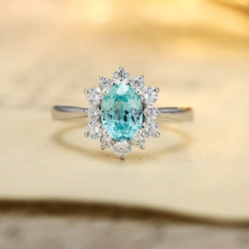 Ruif Jewelry Classic Design PT950  Platinum Ring 1.38ct Lab Grown Paraiba And 0.435ct Lab Grown Diamond Ring Wedding Bands
