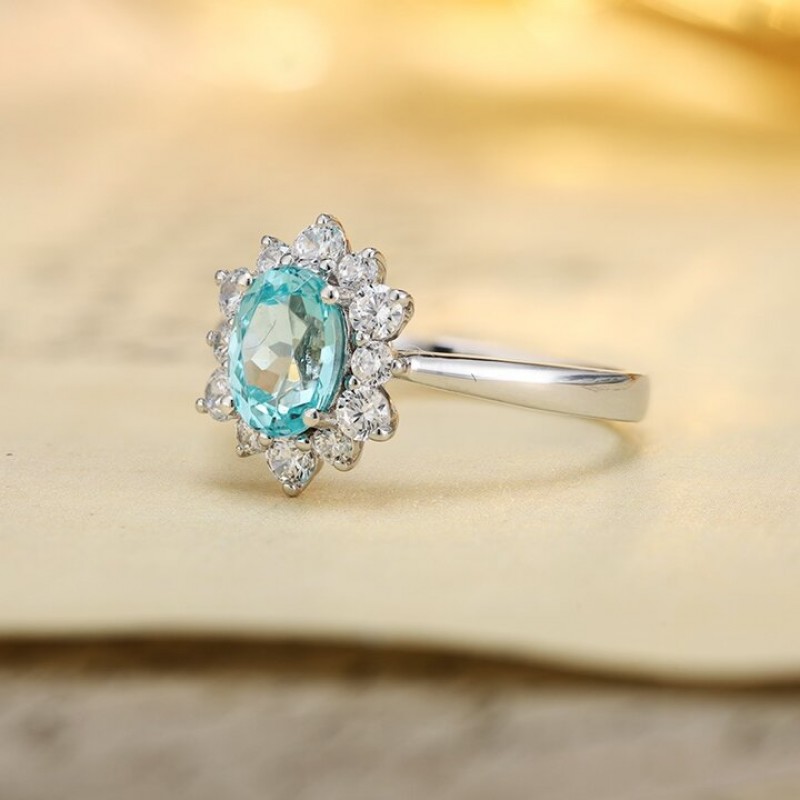 Ruif Jewelry Classic Design PT950  Platinum Ring 1.38ct Lab Grown Paraiba And 0.435ct Lab Grown Diamond Ring Wedding Bands