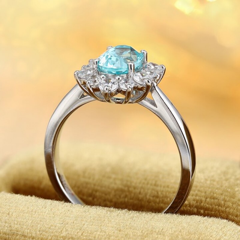Ruif Jewelry Classic Design PT950  Platinum Ring 1.38ct Lab Grown Paraiba And 0.435ct Lab Grown Diamond Ring Wedding Bands