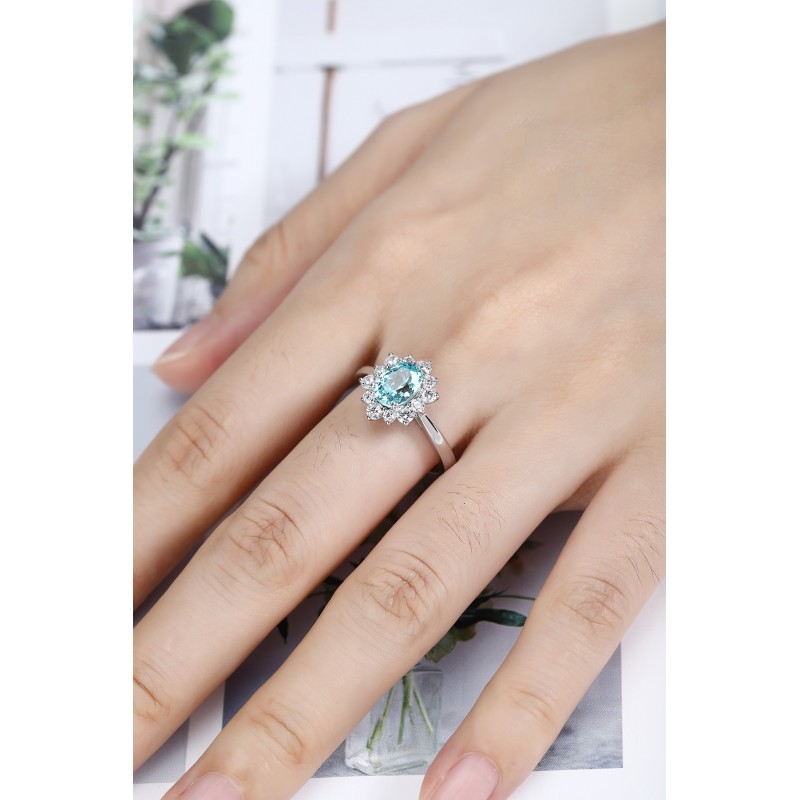 Ruif Jewelry Classic Design PT950  Platinum Ring 1.38ct Lab Grown Paraiba And 0.435ct Lab Grown Diamond Ring Wedding Bands