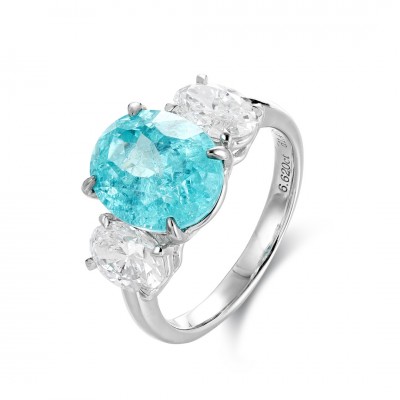 Ruif Jewelry Classic Design PT950  Platinum Ring 6.62ct Lab Grown Paraiba And 1.478ct Lab Grown Diamond Ring Wedding Bands