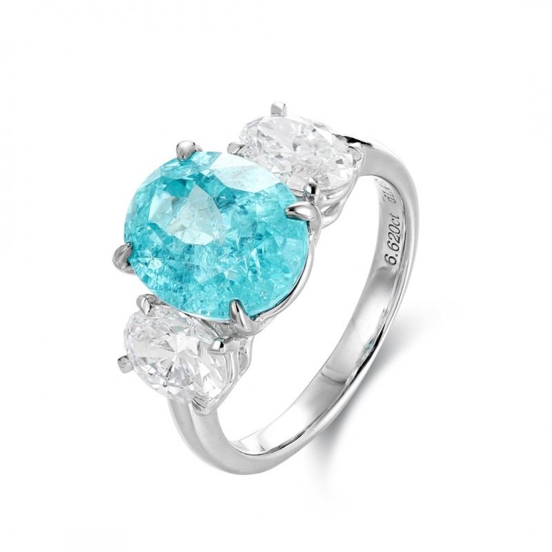 Ruif Jewelry Classic Design PT950  Platinum Ring 6.62ct Lab Grown Paraiba And 1.478ct Lab Grown Diamond Ring Wedding Bands