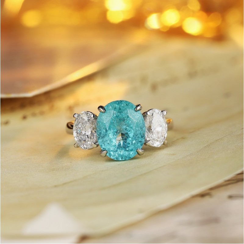 Ruif Jewelry Classic Design PT950  Platinum Ring 6.62ct Lab Grown Paraiba And 1.478ct Lab Grown Diamond Ring Wedding Bands
