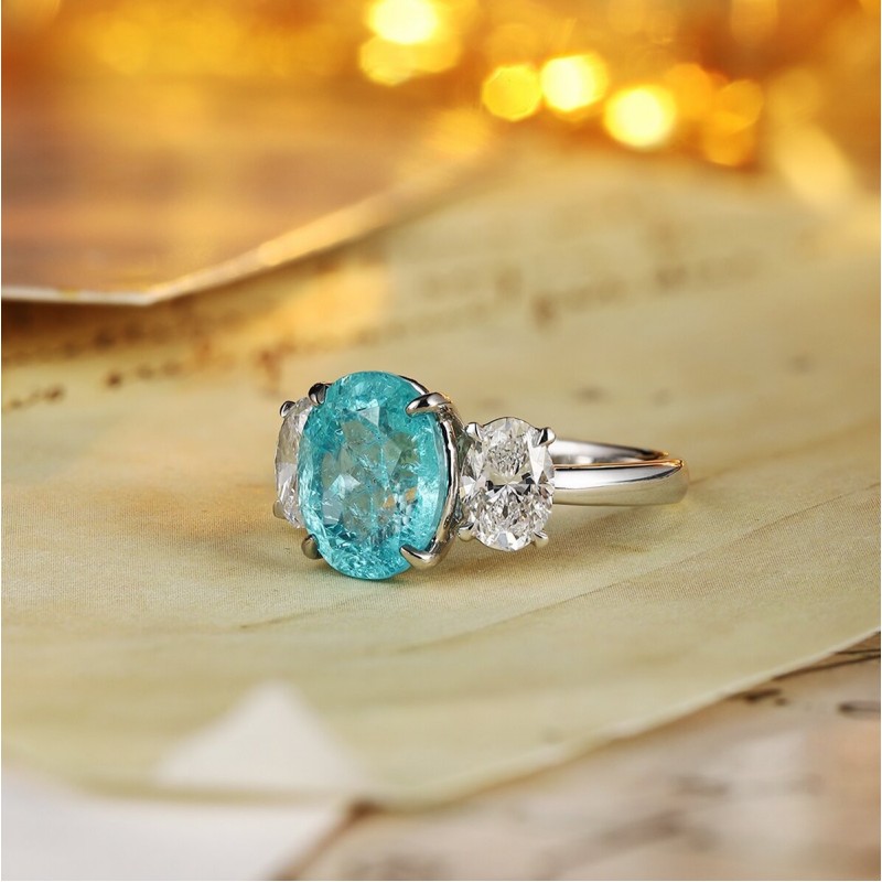 Ruif Jewelry Classic Design PT950  Platinum Ring 6.62ct Lab Grown Paraiba And 1.478ct Lab Grown Diamond Ring Wedding Bands