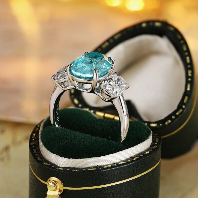 Ruif Jewelry Classic Design PT950  Platinum Ring 6.62ct Lab Grown Paraiba And 1.478ct Lab Grown Diamond Ring Wedding Bands