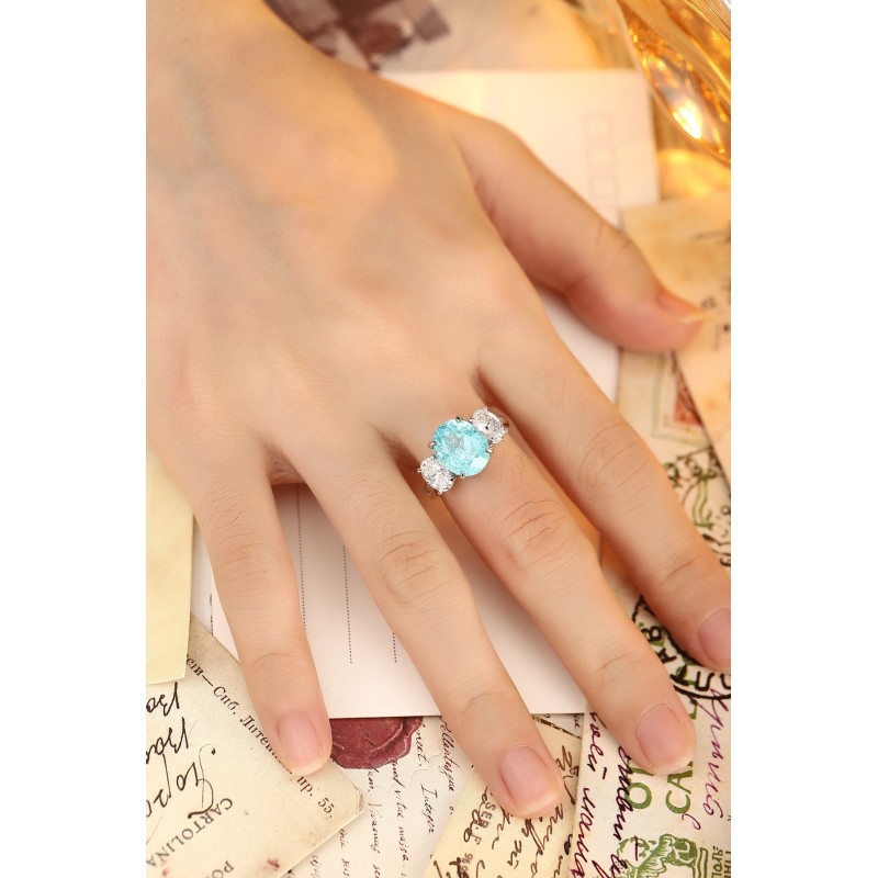 Ruif Jewelry Classic Design PT950  Platinum Ring 6.62ct Lab Grown Paraiba And 1.478ct Lab Grown Diamond Ring Wedding Bands