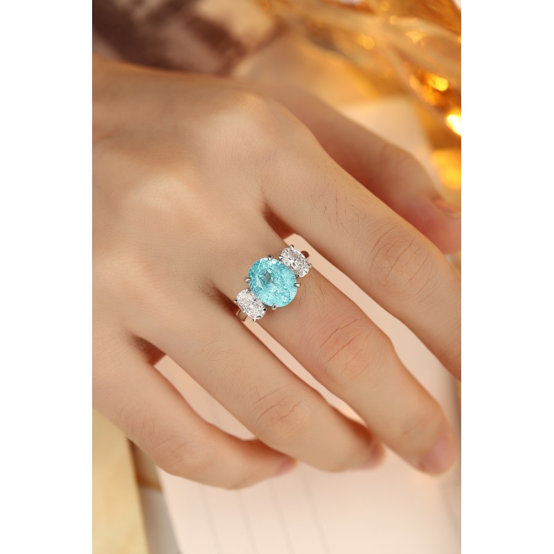 Ruif Jewelry Classic Design PT950  Platinum Ring 6.62ct Lab Grown Paraiba And 1.478ct Lab Grown Diamond Ring Wedding Bands