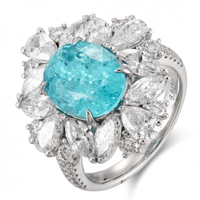 Ruif Jewelry Classic Design PT950  Platinum Ring 6.645ct Lab Grown Paraiba And 3.317ct Lab Grown Diamond Ring Wedding Bands