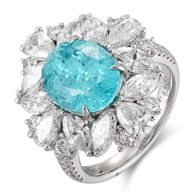 Ruif Jewelry Classic Design PT950  Platinum Ring 6.645ct Lab Grown Paraiba And 3.317ct Lab Grown Diamond Ring Wedding Bands