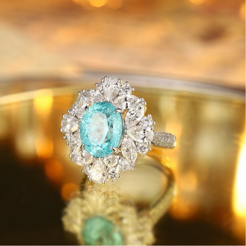 Ruif Jewelry Classic Design PT950  Platinum Ring 6.645ct Lab Grown Paraiba And 3.317ct Lab Grown Diamond Ring Wedding Bands