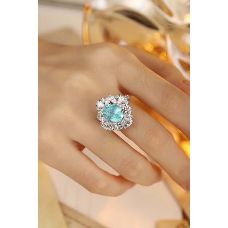 Ruif Jewelry Classic Design PT950  Platinum Ring 6.645ct Lab Grown Paraiba And 3.317ct Lab Grown Diamond Ring Wedding Bands