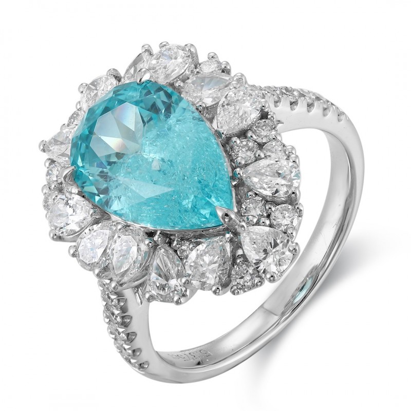 Ruif Jewelry Classic Design PT950  Platinum Ring 10.36ct Lab Grown Paraiba And 2.954ct Lab Grown Diamond Ring Wedding Bands