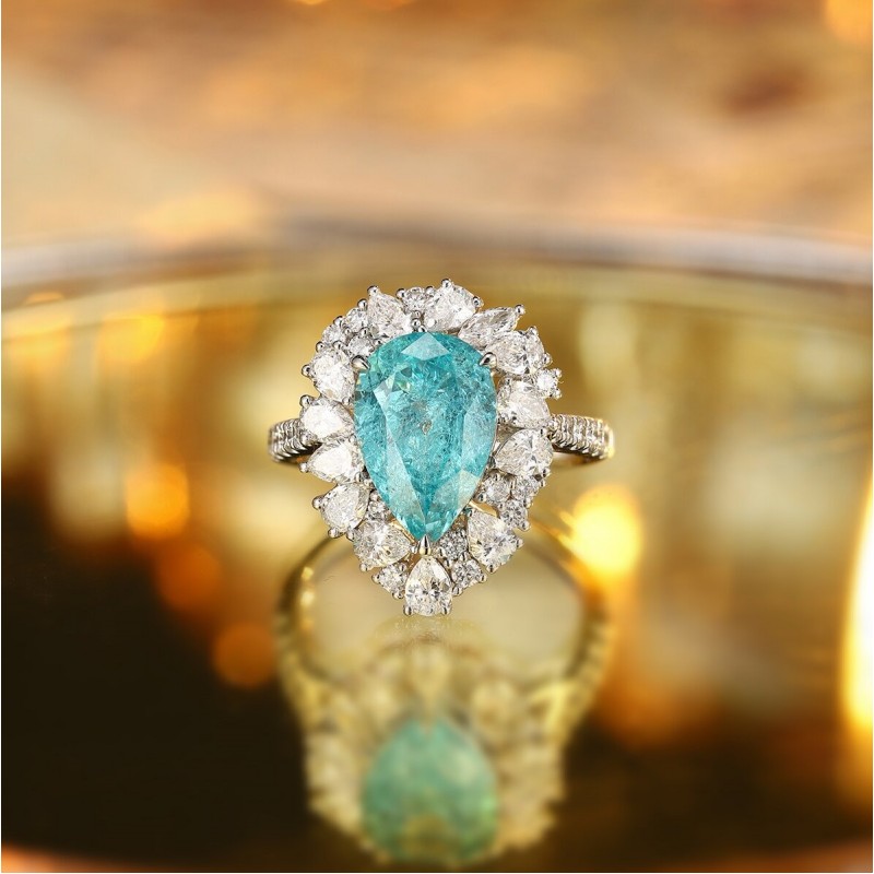 Ruif Jewelry Classic Design PT950  Platinum Ring 10.36ct Lab Grown Paraiba And 2.954ct Lab Grown Diamond Ring Wedding Bands