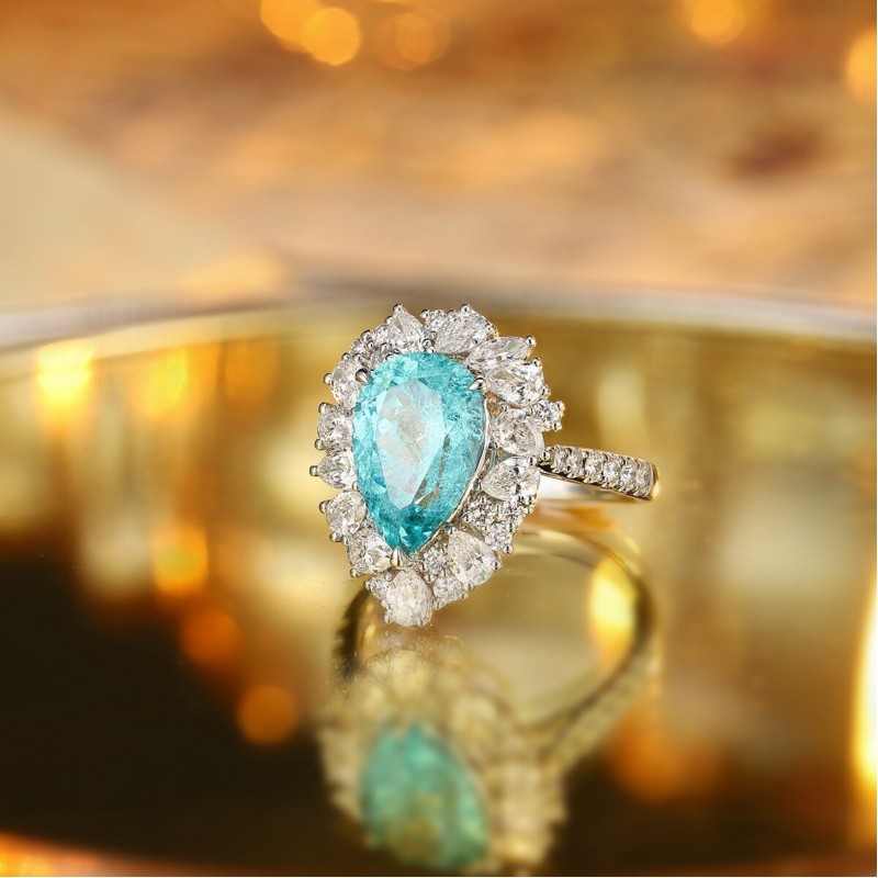 Ruif Jewelry Classic Design PT950  Platinum Ring 10.36ct Lab Grown Paraiba And 2.954ct Lab Grown Diamond Ring Wedding Bands