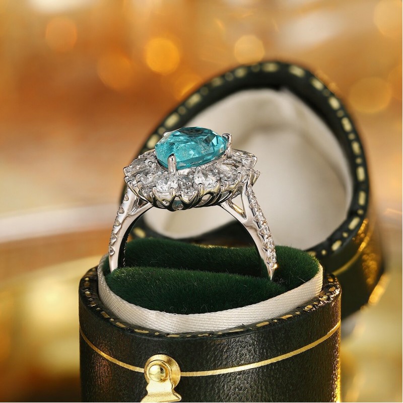 Ruif Jewelry Classic Design PT950  Platinum Ring 10.36ct Lab Grown Paraiba And 2.954ct Lab Grown Diamond Ring Wedding Bands