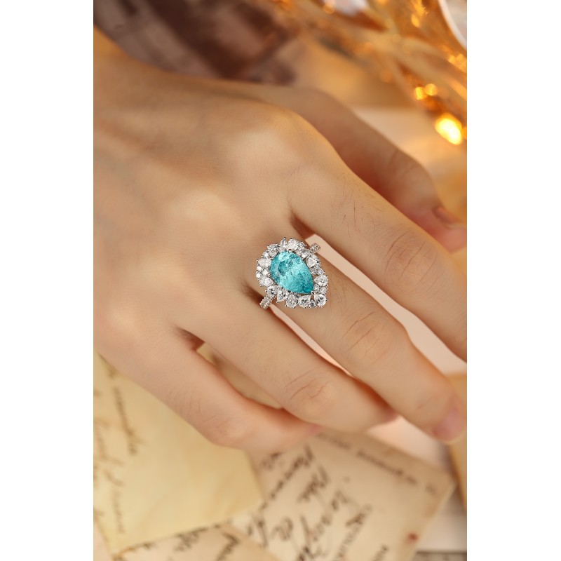 Ruif Jewelry Classic Design PT950  Platinum Ring 10.36ct Lab Grown Paraiba And 2.954ct Lab Grown Diamond Ring Wedding Bands