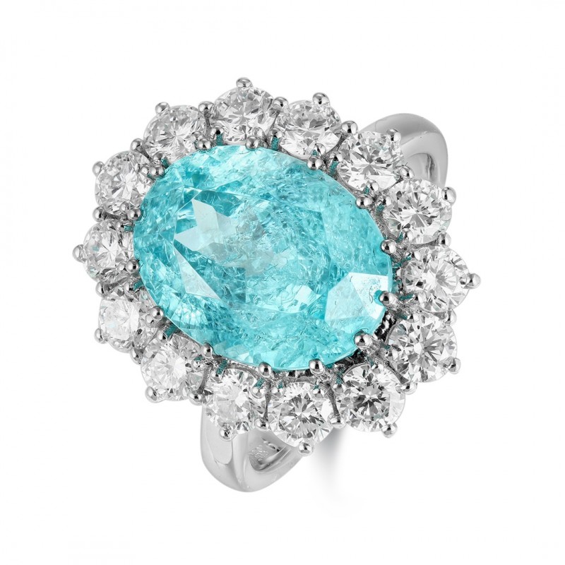 Ruif Jewelry Classic Design PT950  Platinum Ring 9.9ct Lab Grown Paraiba And 1.886ct Lab Grown Diamond Ring Wedding Bands