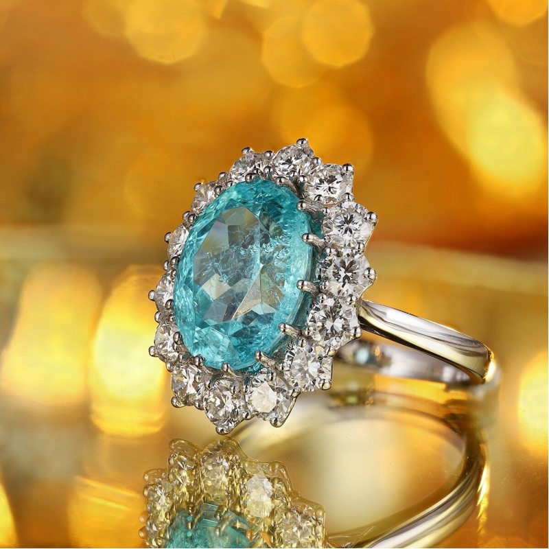 Ruif Jewelry Classic Design PT950  Platinum Ring 9.9ct Lab Grown Paraiba And 1.886ct Lab Grown Diamond Ring Wedding Bands