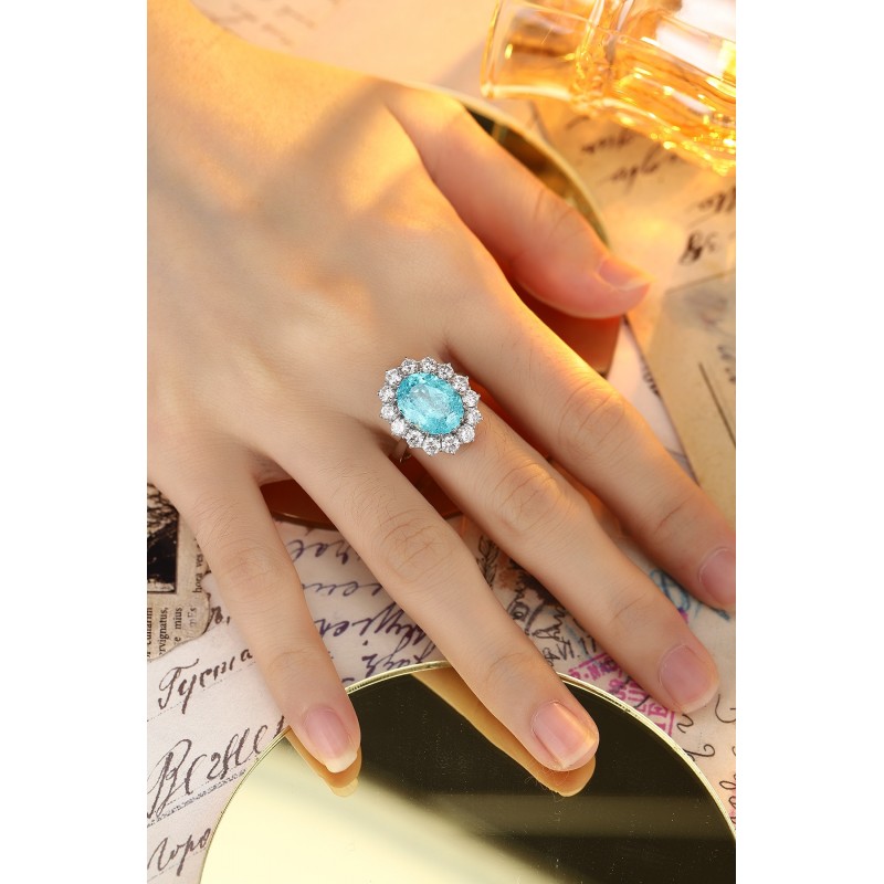 Ruif Jewelry Classic Design PT950  Platinum Ring 9.9ct Lab Grown Paraiba And 1.886ct Lab Grown Diamond Ring Wedding Bands