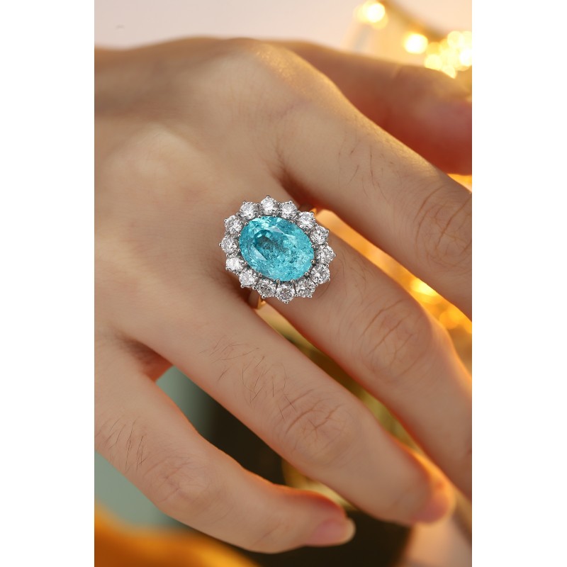 Ruif Jewelry Classic Design PT950  Platinum Ring 9.9ct Lab Grown Paraiba And 1.886ct Lab Grown Diamond Ring Wedding Bands