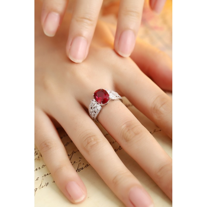 Ruif Jewelry Classic Design PT950 Platinum 3.92ct Lab Grown Ruby And 0.76ct Lab Grown Diamond Ring Wedding Bands