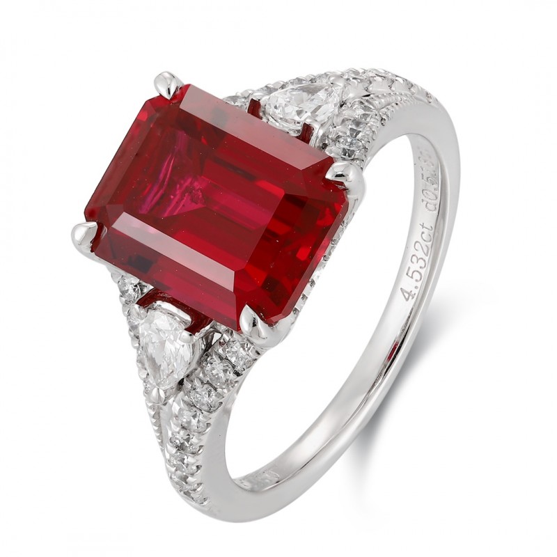 Ruif Jewelry Classic Design PT950 Platinum 4.53ct Lab Grown Ruby And 0.518ct Lab Grown Diamond Ring Wedding Bands