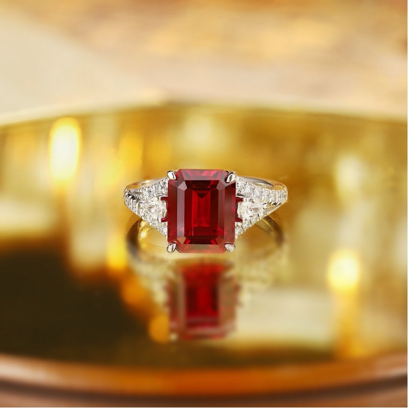 Ruif Jewelry Classic Design PT950 Platinum 4.53ct Lab Grown Ruby And 0.518ct Lab Grown Diamond Ring Wedding Bands
