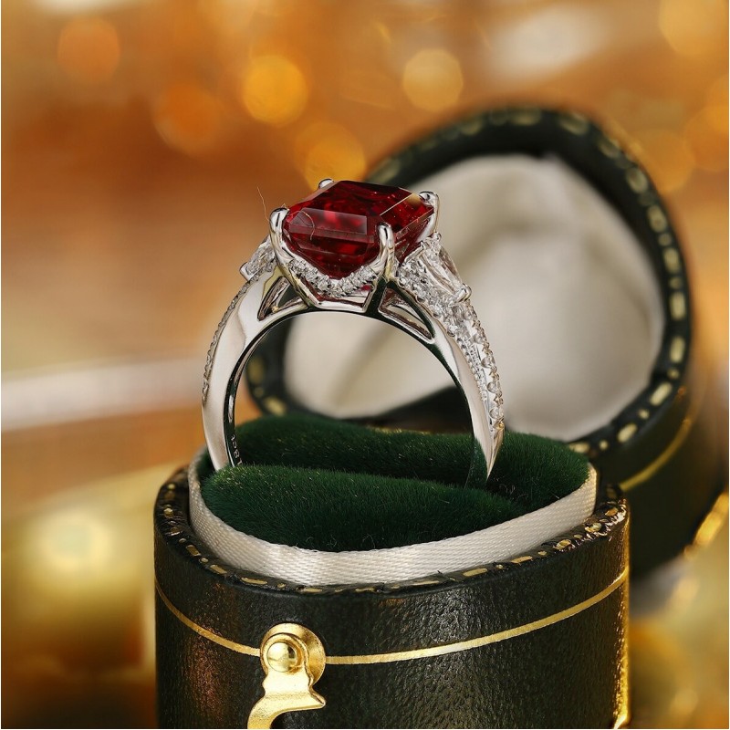 Ruif Jewelry Classic Design PT950 Platinum 4.53ct Lab Grown Ruby And 0.518ct Lab Grown Diamond Ring Wedding Bands