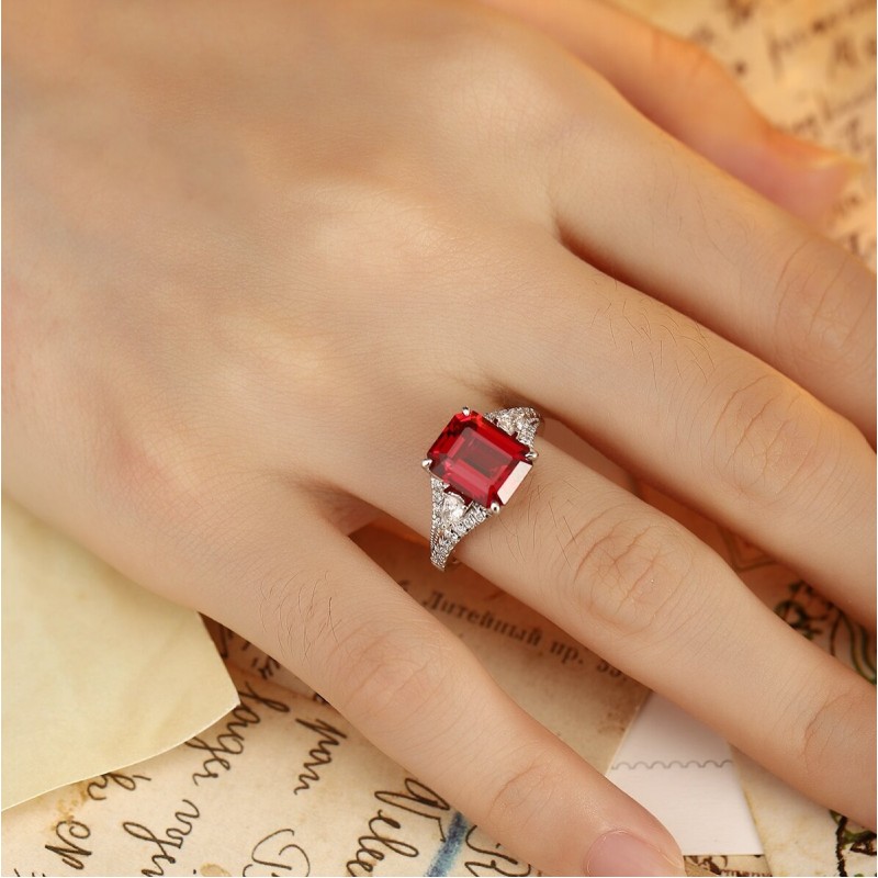 Ruif Jewelry Classic Design PT950 Platinum 4.53ct Lab Grown Ruby And 0.518ct Lab Grown Diamond Ring Wedding Bands