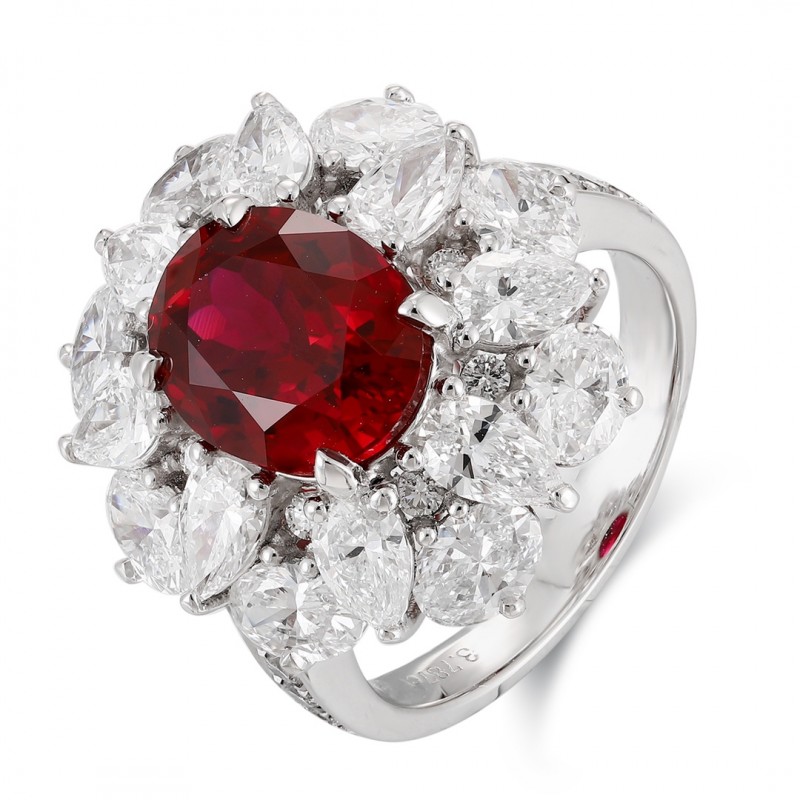 Ruif Jewelry Classic Design PT950 Platinum 8.95ct Lab Grown Ruby And 4.602ct Lab Grown Diamond Ring Wedding Bands