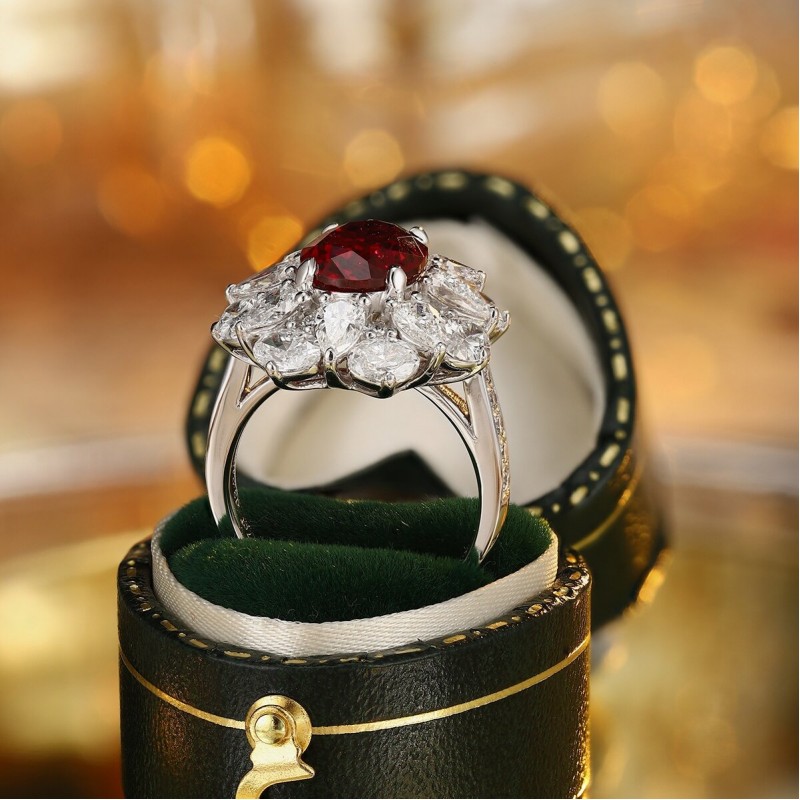 Ruif Jewelry Classic Design PT950 Platinum 8.95ct Lab Grown Ruby And 4.602ct Lab Grown Diamond Ring Wedding Bands
