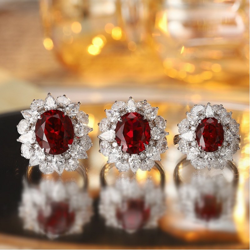 Ruif Jewelry Classic Design PT950 Platinum 8.95ct Lab Grown Ruby And 4.602ct Lab Grown Diamond Ring Wedding Bands