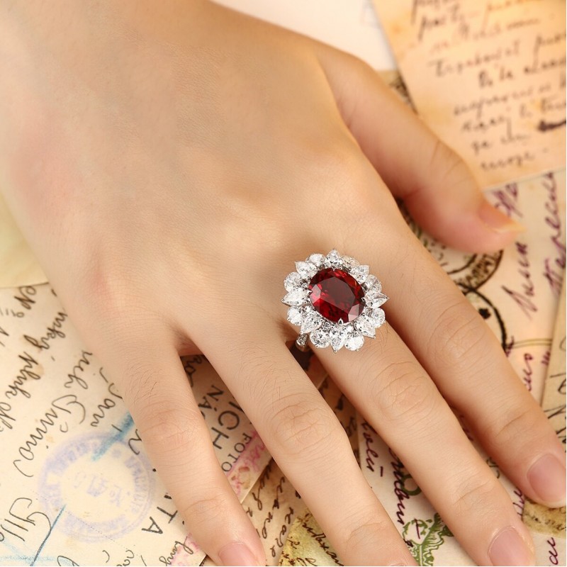 Ruif Jewelry Classic Design PT950 Platinum 8.95ct Lab Grown Ruby And 4.602ct Lab Grown Diamond Ring Wedding Bands