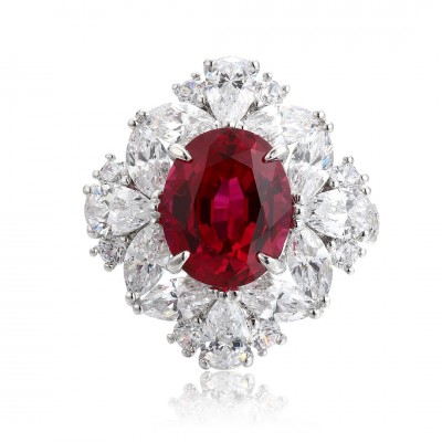 Ruif Jewelry Classic Design PT950 Platinum 5.225ct Lab Grown Ruby And 3.289ct Lab Grown Diamond Ring Wedding Bands