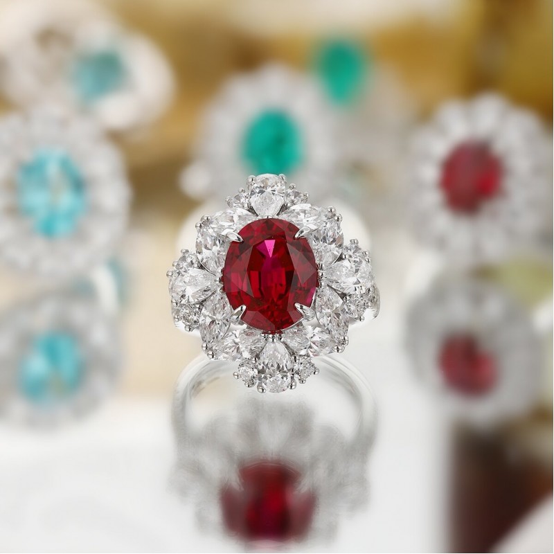 Ruif Jewelry Classic Design PT950 Platinum 5.225ct Lab Grown Ruby And 3.289ct Lab Grown Diamond Ring Wedding Bands