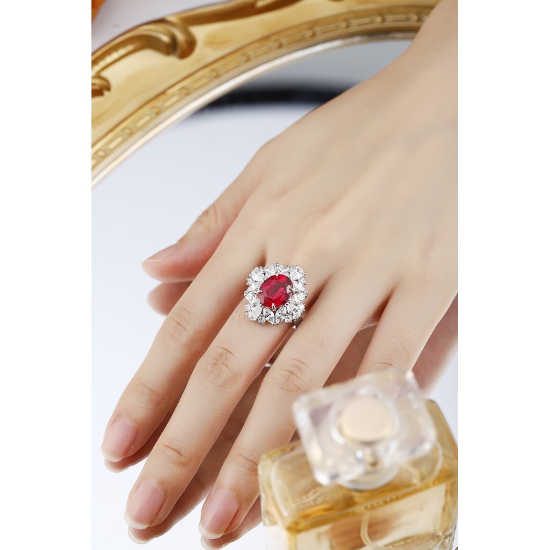 Ruif Jewelry Classic Design PT950 Platinum 5.225ct Lab Grown Ruby And 3.289ct Lab Grown Diamond Ring Wedding Bands