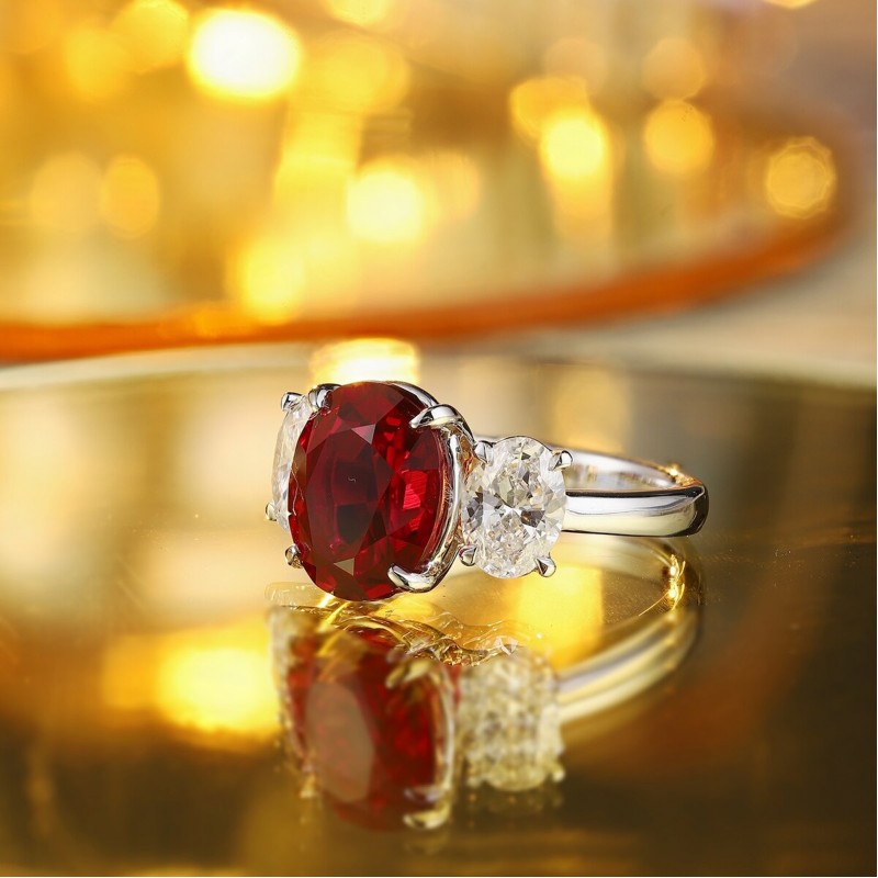 Ruif Jewelry Classic Design PT950 Platinum 5.48ct Lab Grown Ruby And 1.366ct Lab Grown Diamond Ring Wedding Bands