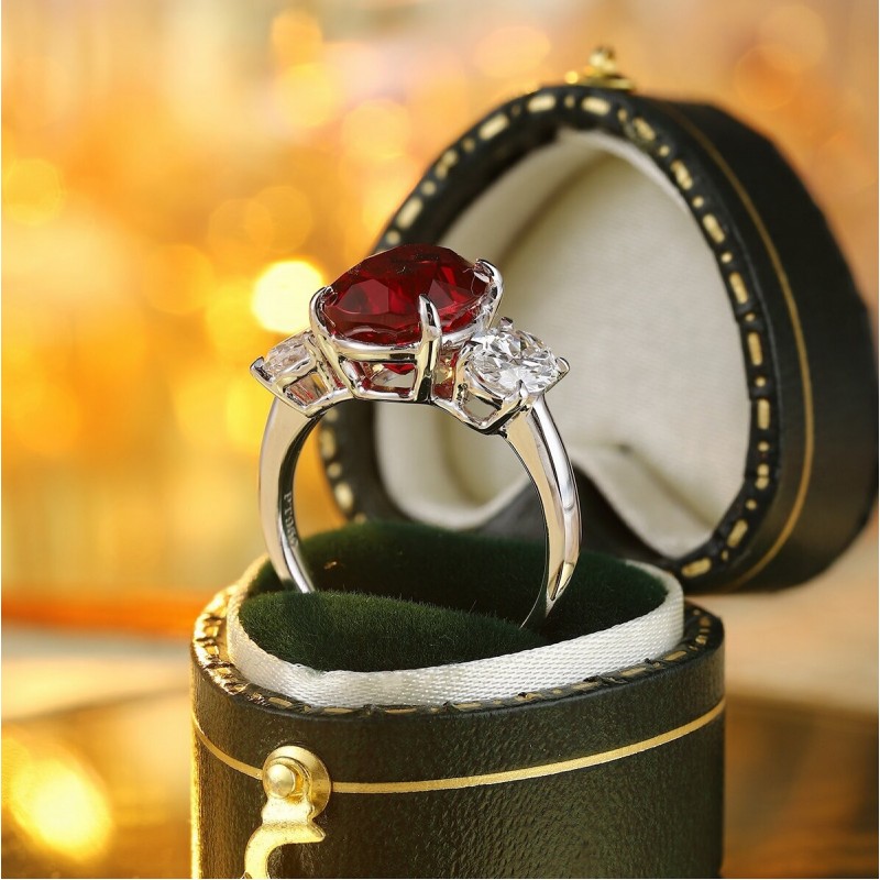 Ruif Jewelry Classic Design PT950 Platinum 5.48ct Lab Grown Ruby And 1.366ct Lab Grown Diamond Ring Wedding Bands