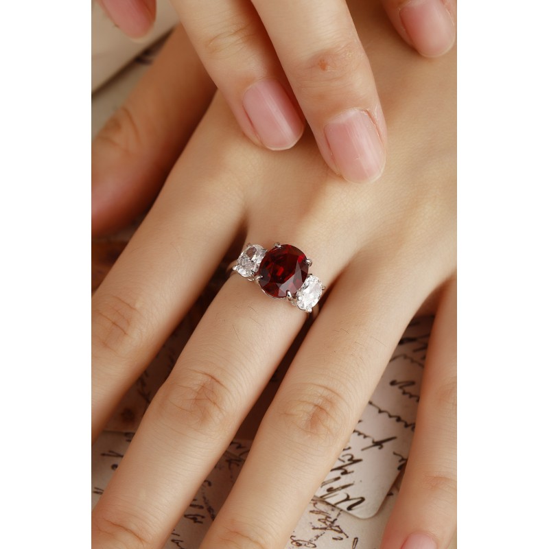 Ruif Jewelry Classic Design PT950 Platinum 5.48ct Lab Grown Ruby And 1.366ct Lab Grown Diamond Ring Wedding Bands