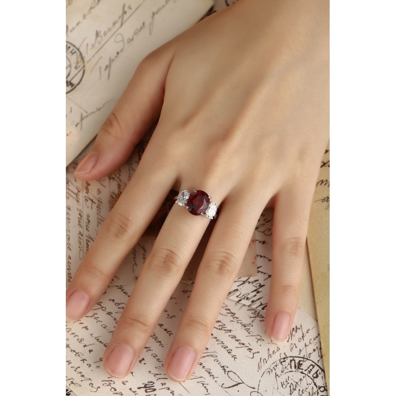 Ruif Jewelry Classic Design PT950 Platinum 5.48ct Lab Grown Ruby And 1.366ct Lab Grown Diamond Ring Wedding Bands