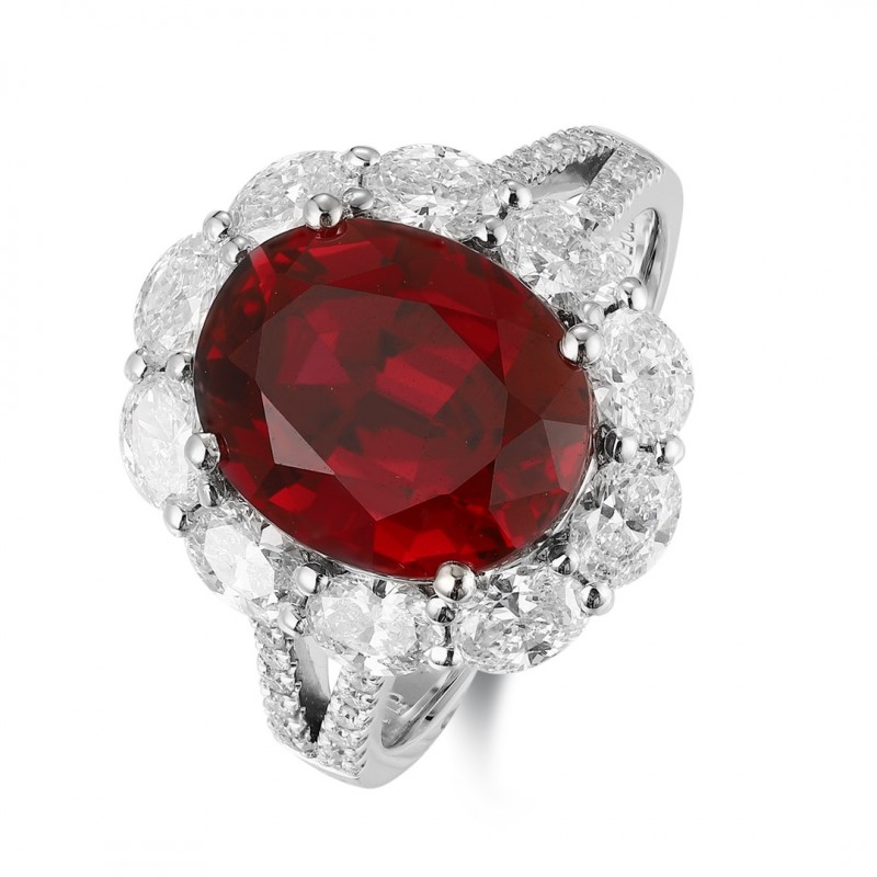 Ruif Jewelry Classic Design PT950 Platinum 5.37ct Lab Grown Ruby And 1.174ct Lab Grown Diamond Ring Wedding Bands