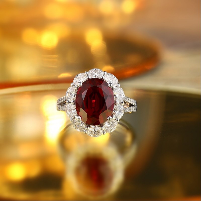 Ruif Jewelry Classic Design PT950 Platinum 5.37ct Lab Grown Ruby And 1.174ct Lab Grown Diamond Ring Wedding Bands