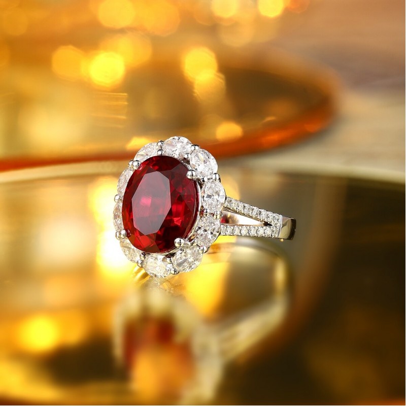 Ruif Jewelry Classic Design PT950 Platinum 5.37ct Lab Grown Ruby And 1.174ct Lab Grown Diamond Ring Wedding Bands