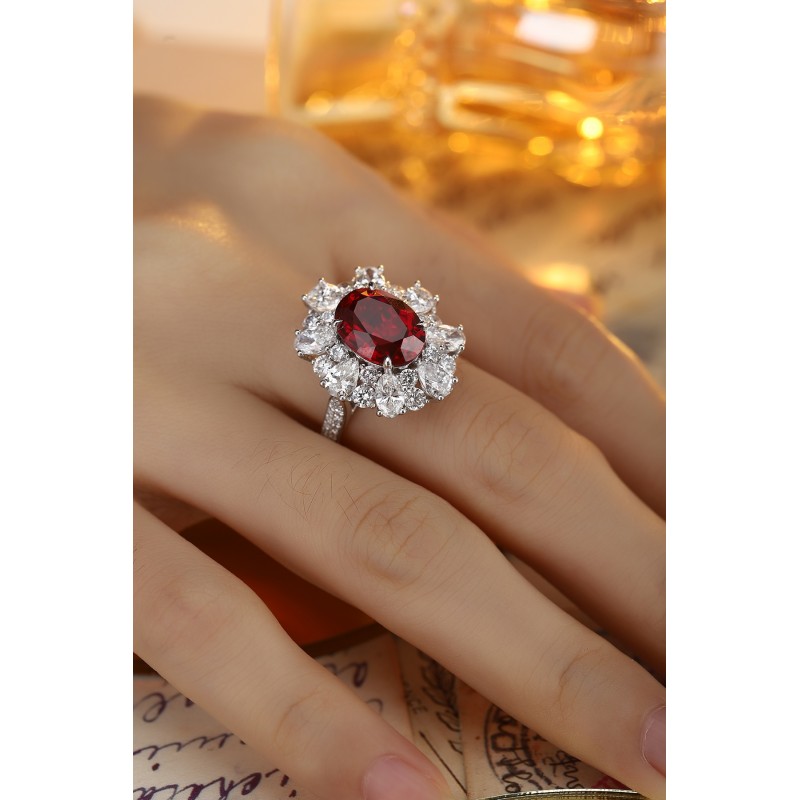 Ruif Jewelry Classic Design PT950 Platinum 5.84ct Lab Grown Ruby And 3.504ct Lab Grown Diamond Ring Wedding Bands
