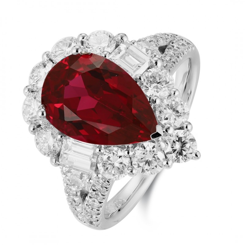 Ruif Jewelry Classic Design PT950 Platinum 4.41ct Lab Grown Ruby And 2.106ct Lab Grown Diamond Ring Wedding Bands