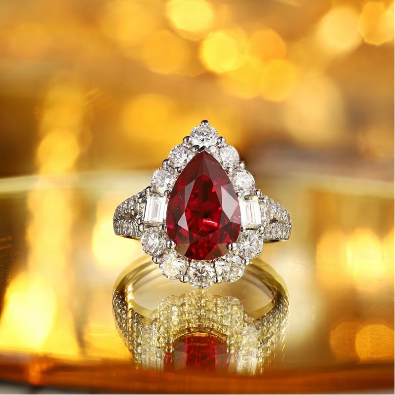 Ruif Jewelry Classic Design PT950 Platinum 4.41ct Lab Grown Ruby And 2.106ct Lab Grown Diamond Ring Wedding Bands