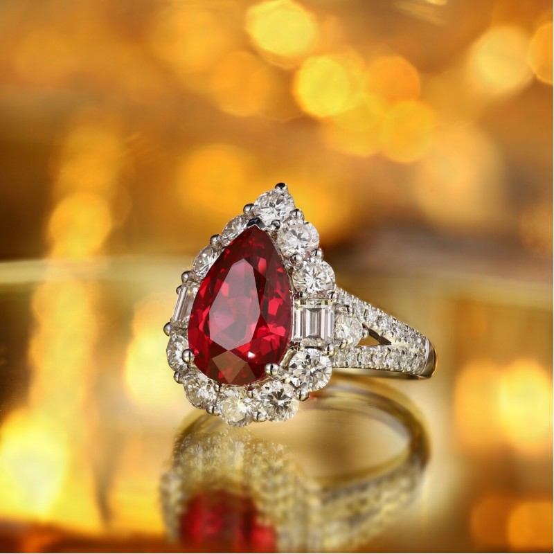 Ruif Jewelry Classic Design PT950 Platinum 4.41ct Lab Grown Ruby And 2.106ct Lab Grown Diamond Ring Wedding Bands